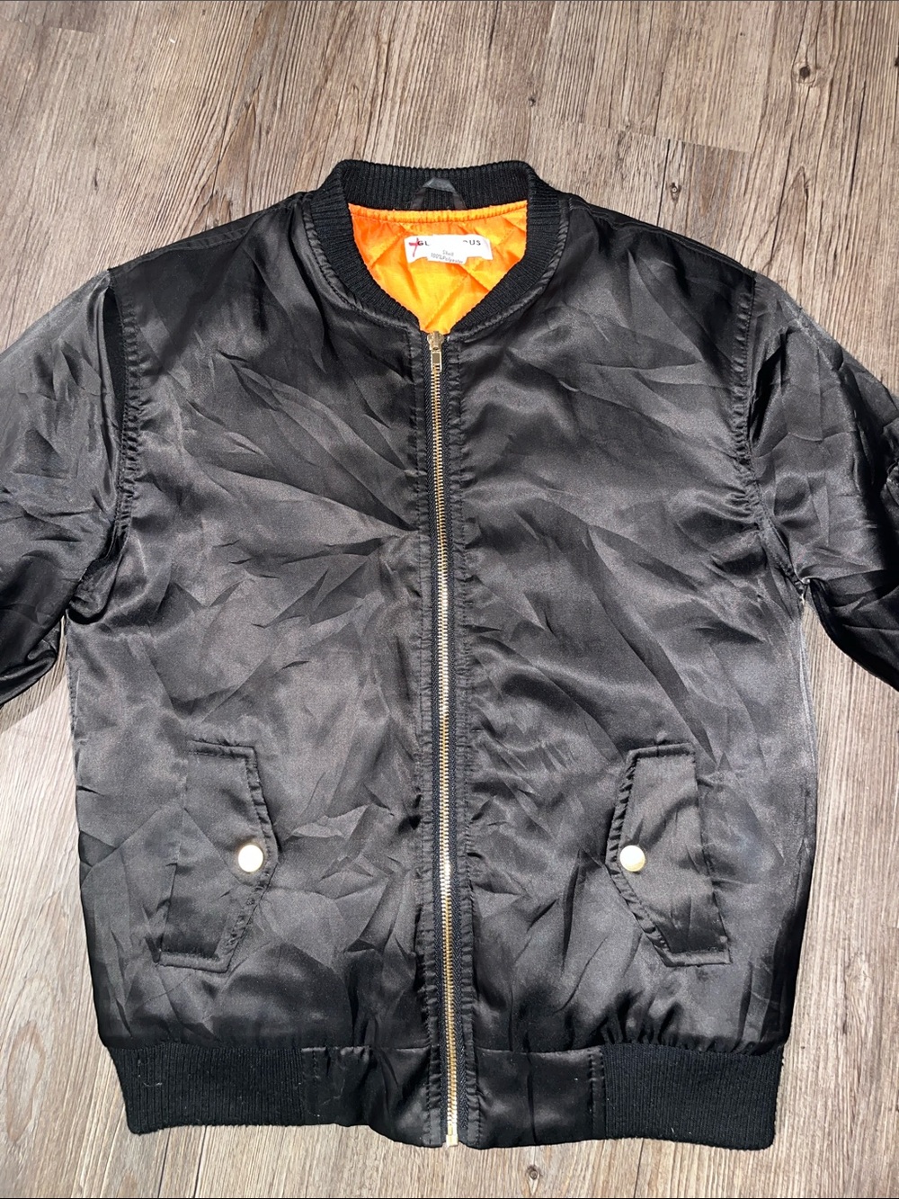 GLAMOROUS Black Satin Bomber Jacket